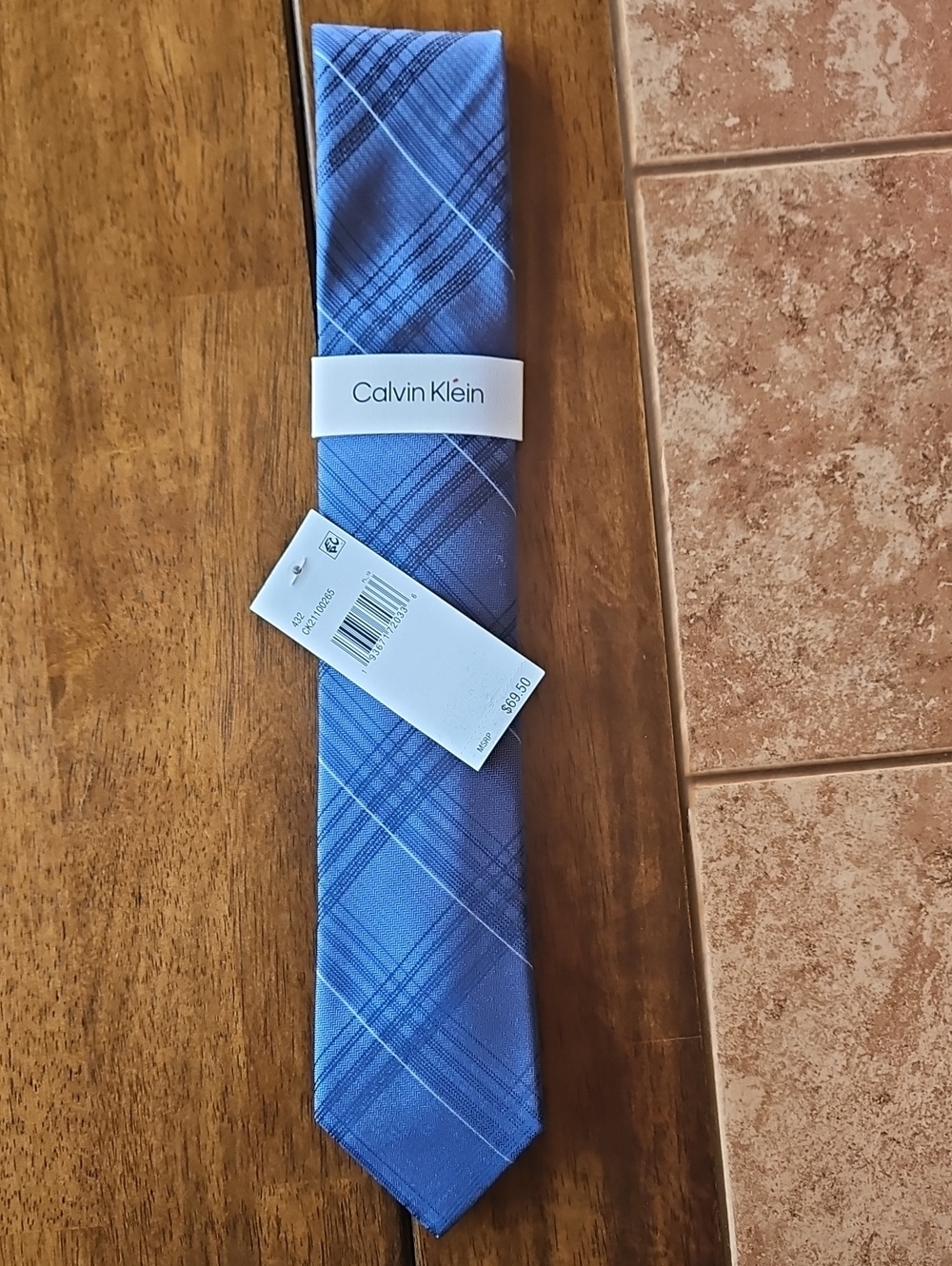 Calvin Klein Light and Dark Blue Plaid Men’s Tie